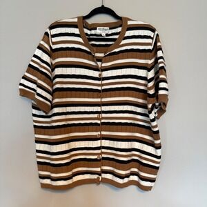 Norm‎ Thompson Striped Short Sleeve Button Up Knit Cardigan Women 3X Brown Black